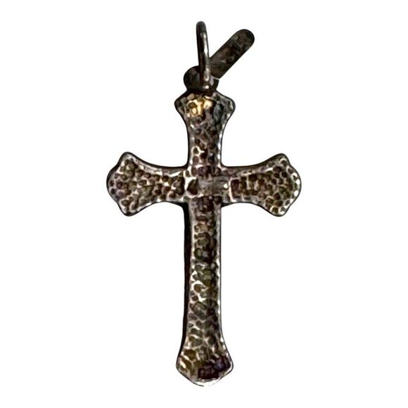 Vintage Crucifix Pendant Charm 925 Sterling Silver Hammered Design Made In India - Picture 3 of 5
